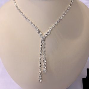 New Crystal Rhinestone Stimulated CZ Silver Chain Necklace Costume